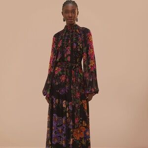 Black Floral Scarves High Neck Maxi Dress